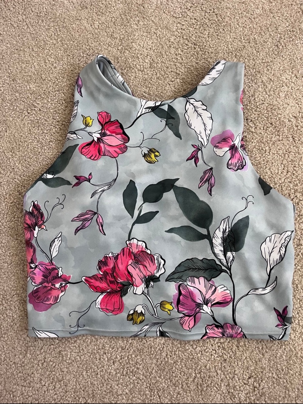 Athleta Pink Floral High-Neck Tank Top on Gray